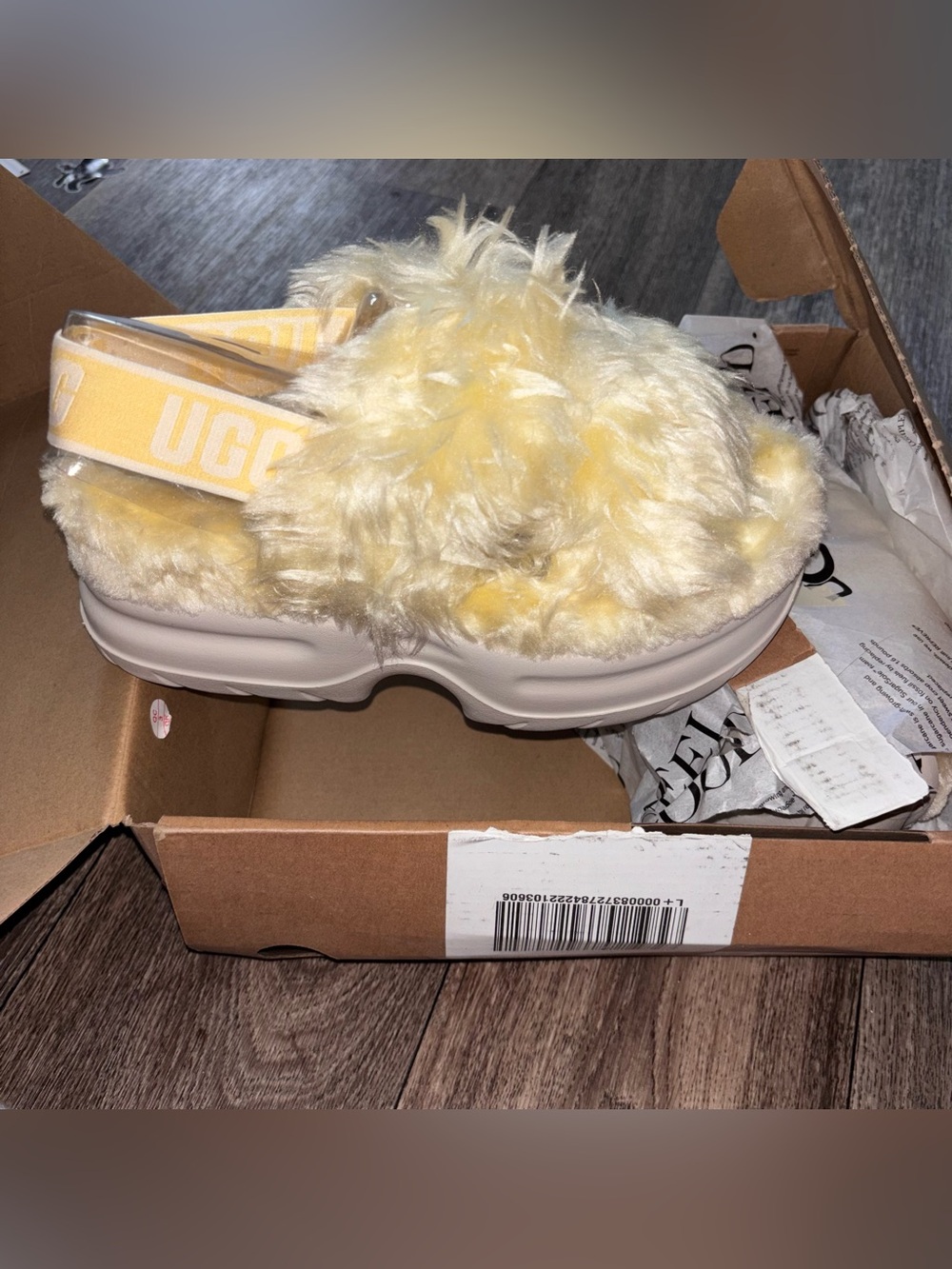 UGG Yellow Fluff Platform Slide